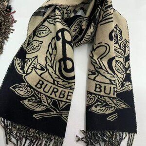 Burberry Black & Tan Leaf Design Scarf with Box